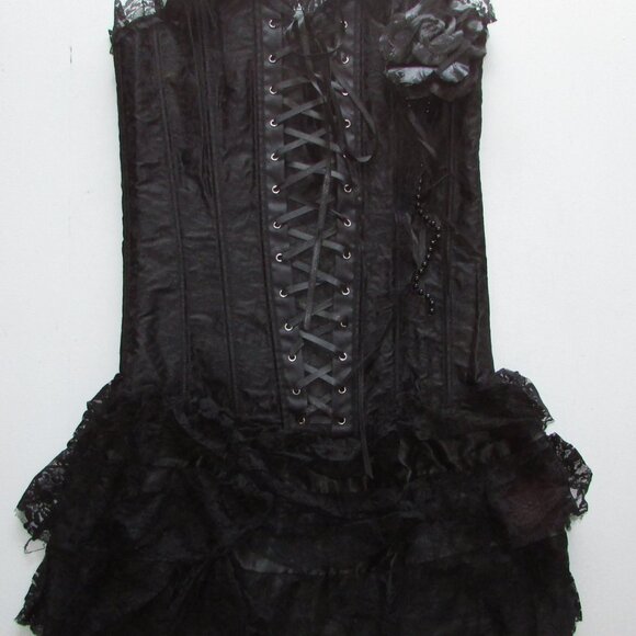 Black Jacquard Lace Ruffle Skirted Corset Dress - NEW - Picture 7 of 13